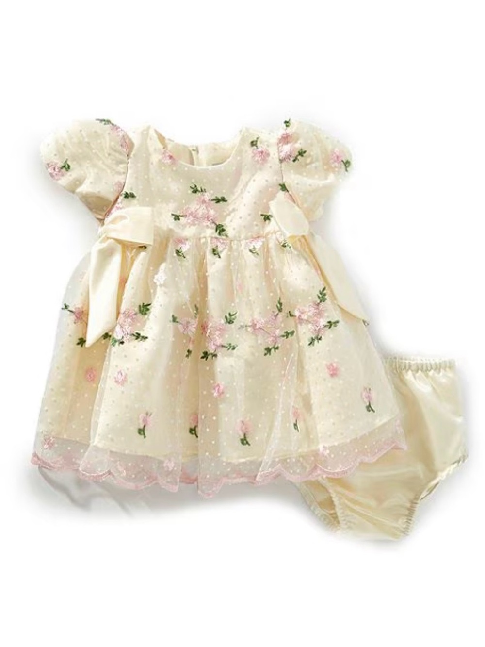 Rare Editions Ivory Dress with Pink Floral Embroidery baby 12 month girl new
